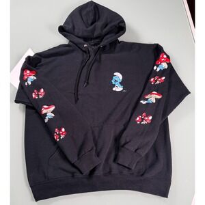 The Smurfs Hoodie Size LG Black w/Smurf Logo on Sleeves